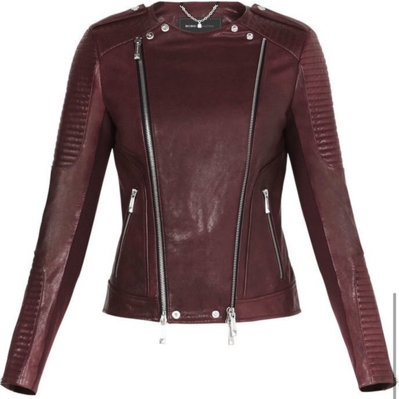 New Bcbg Maxazria burgundy moto biker leather jacket Blake - Picture 2 of 16